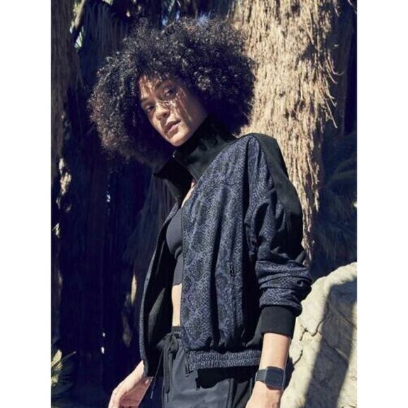 Athleta Brooklyn Track Bomber Jacket Women S Small Midnight Python Zipped Pocket - Picture 14 of 15